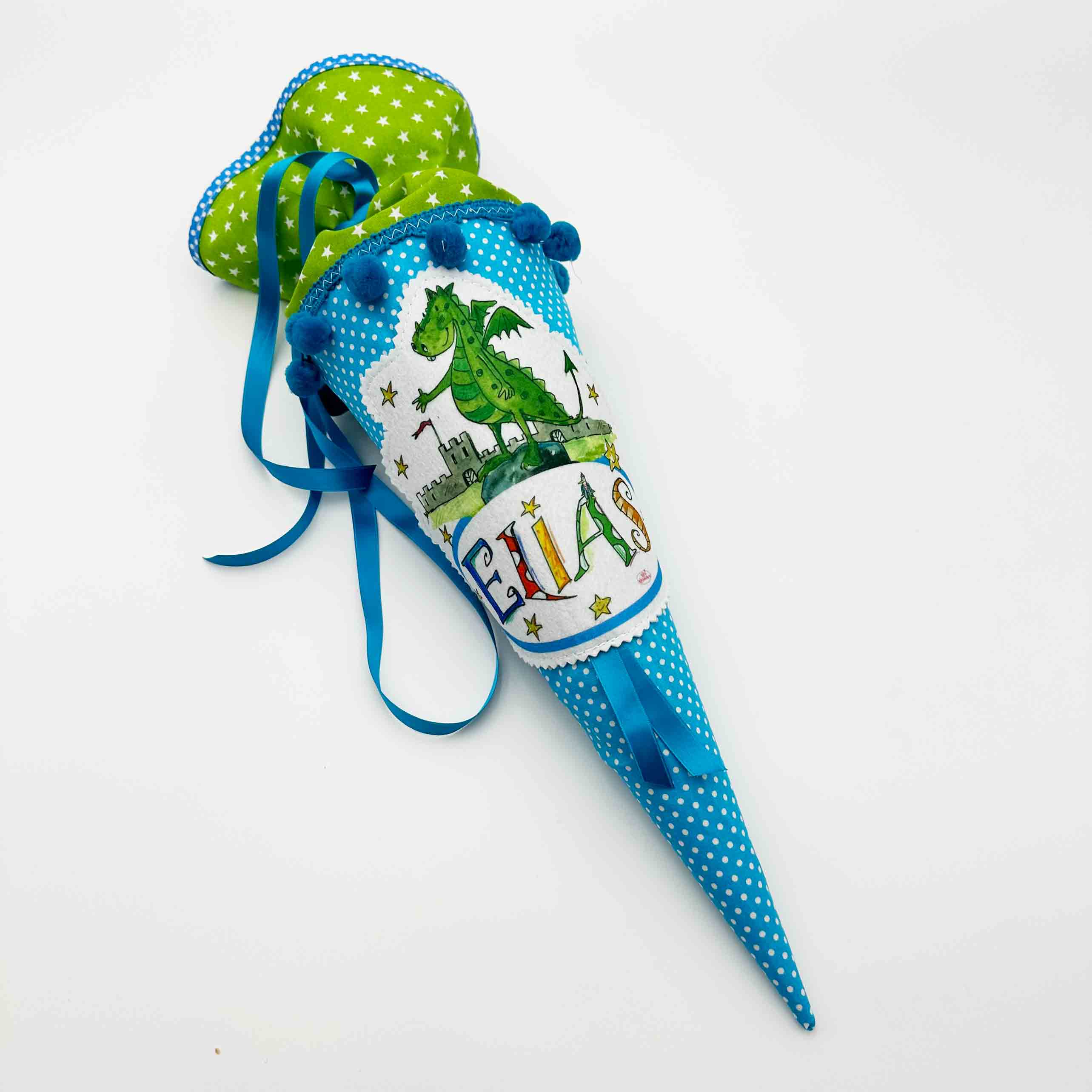 Kindergartentüte Drache grün personalisiert