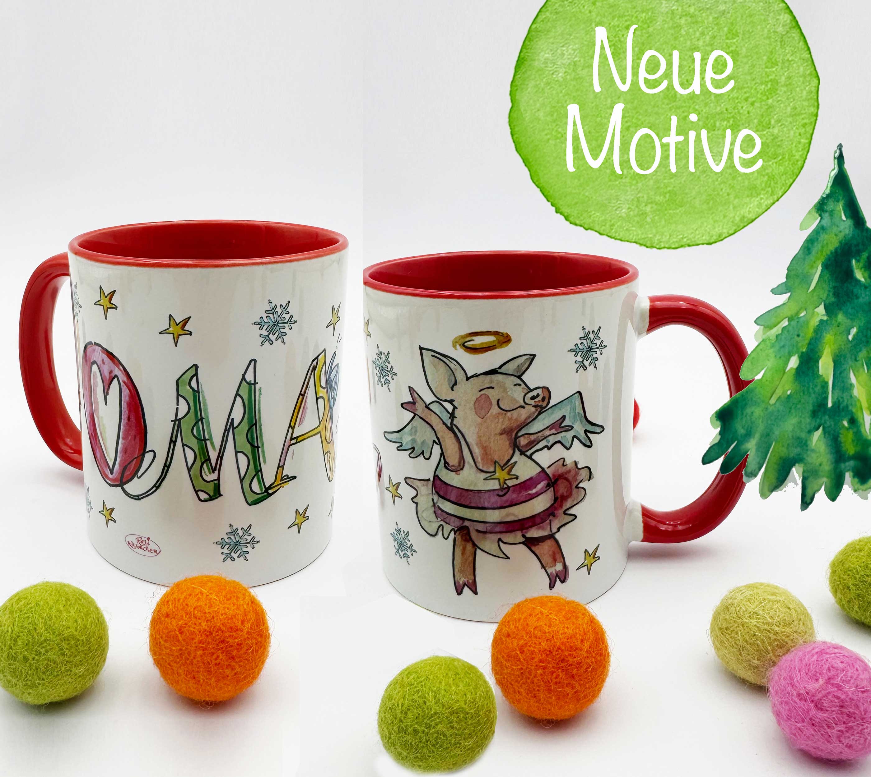 Tasse Weihnachten Schweine Engel, personalisierte Weihnachtstasse