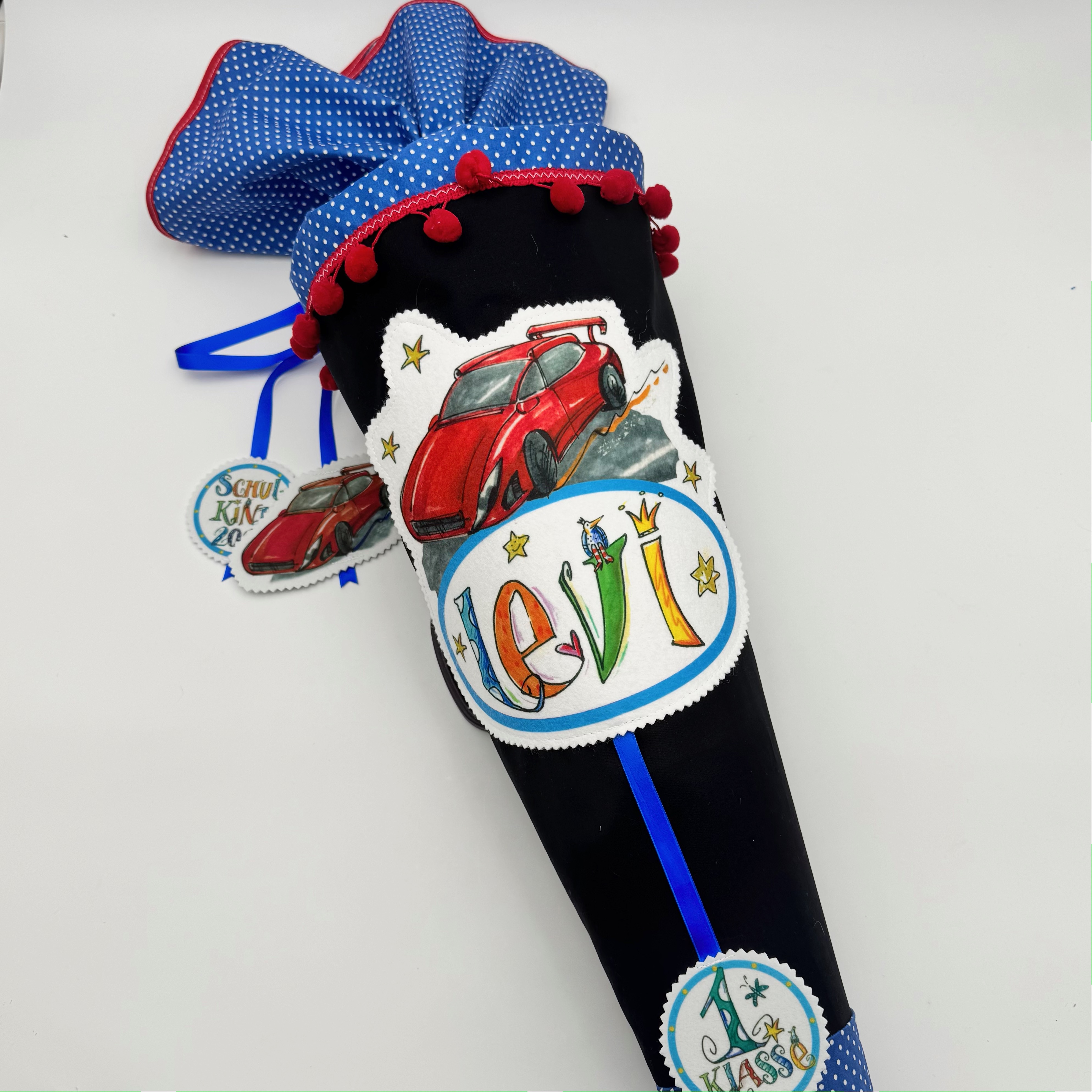 Schultüte Rennauto, blau schwarz