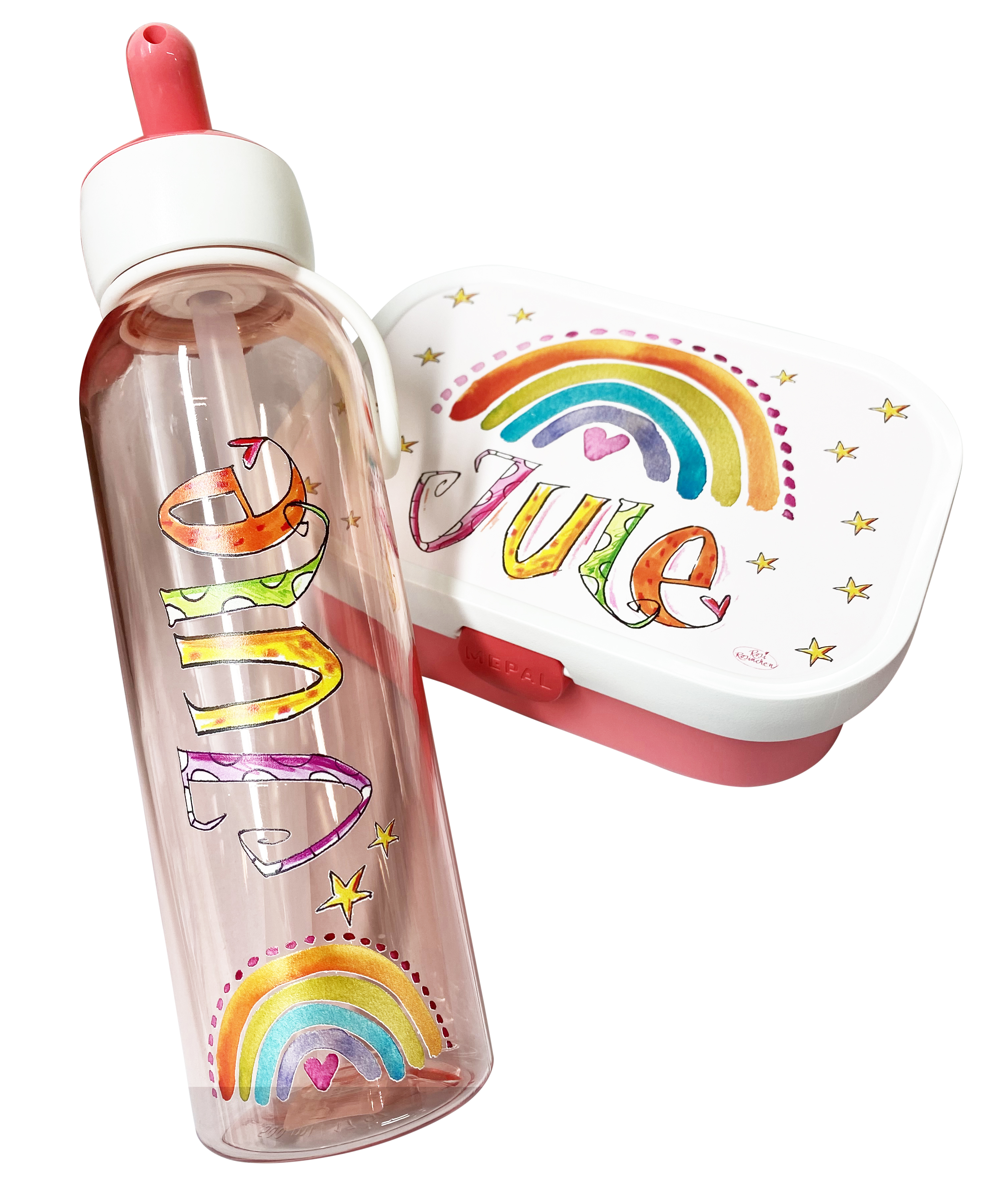 Set Regenbogen, Brotdose  M1 + Wassertrinkflasche 
