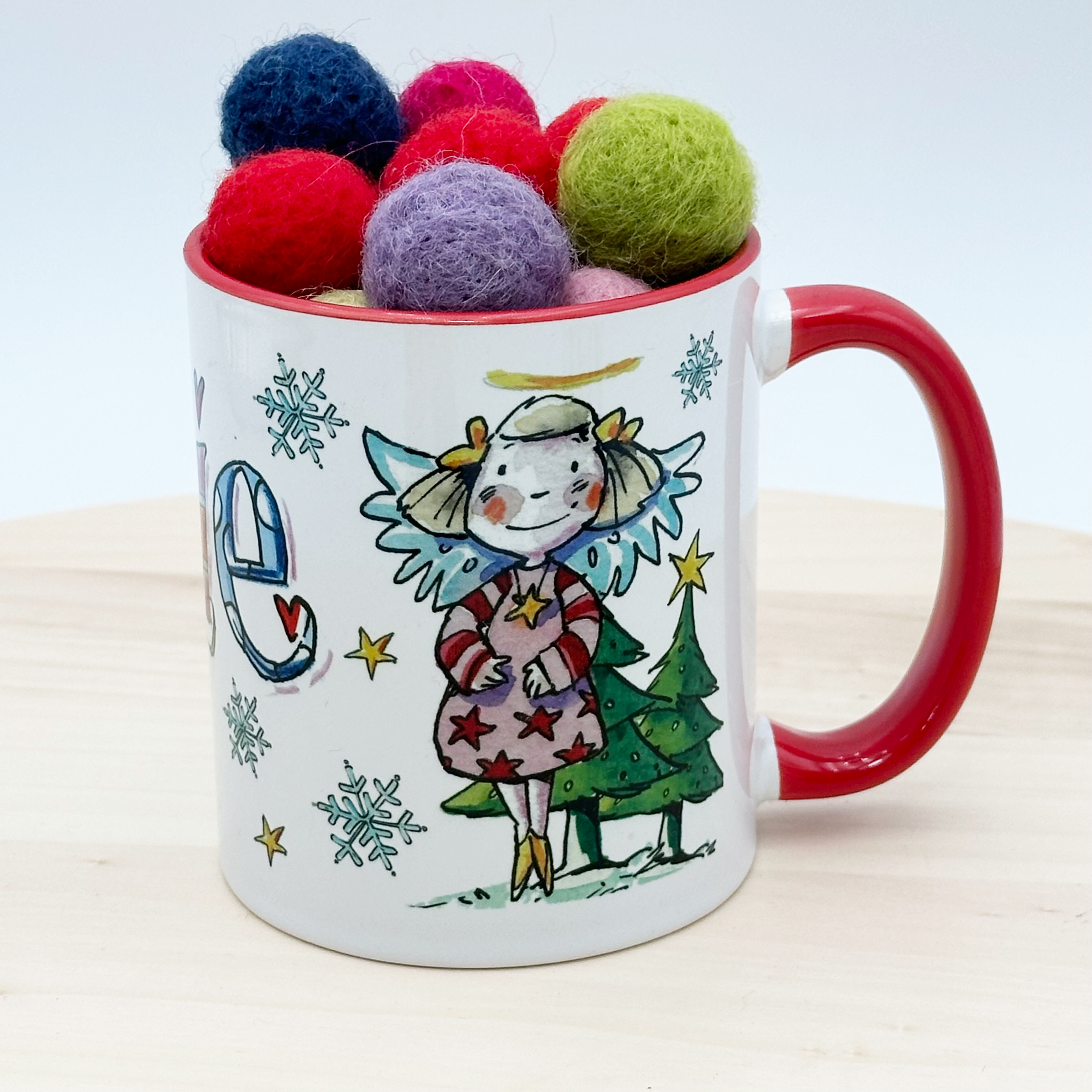 Tasse Weihnachten Engel rosa, Weihnachtstasse Engel personalisiserbar, RosiRosinchen