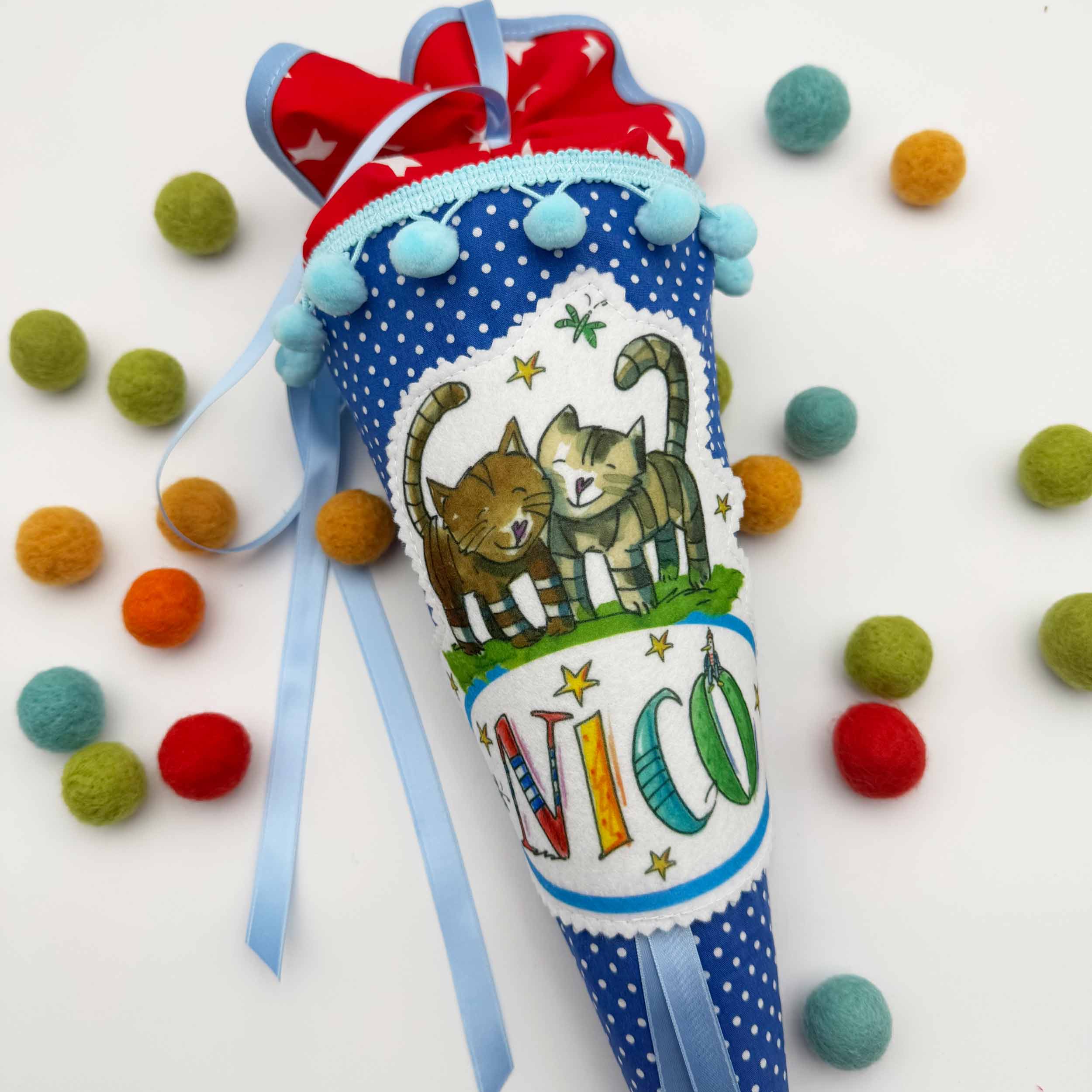Kindergartentüte Katzen rot blau