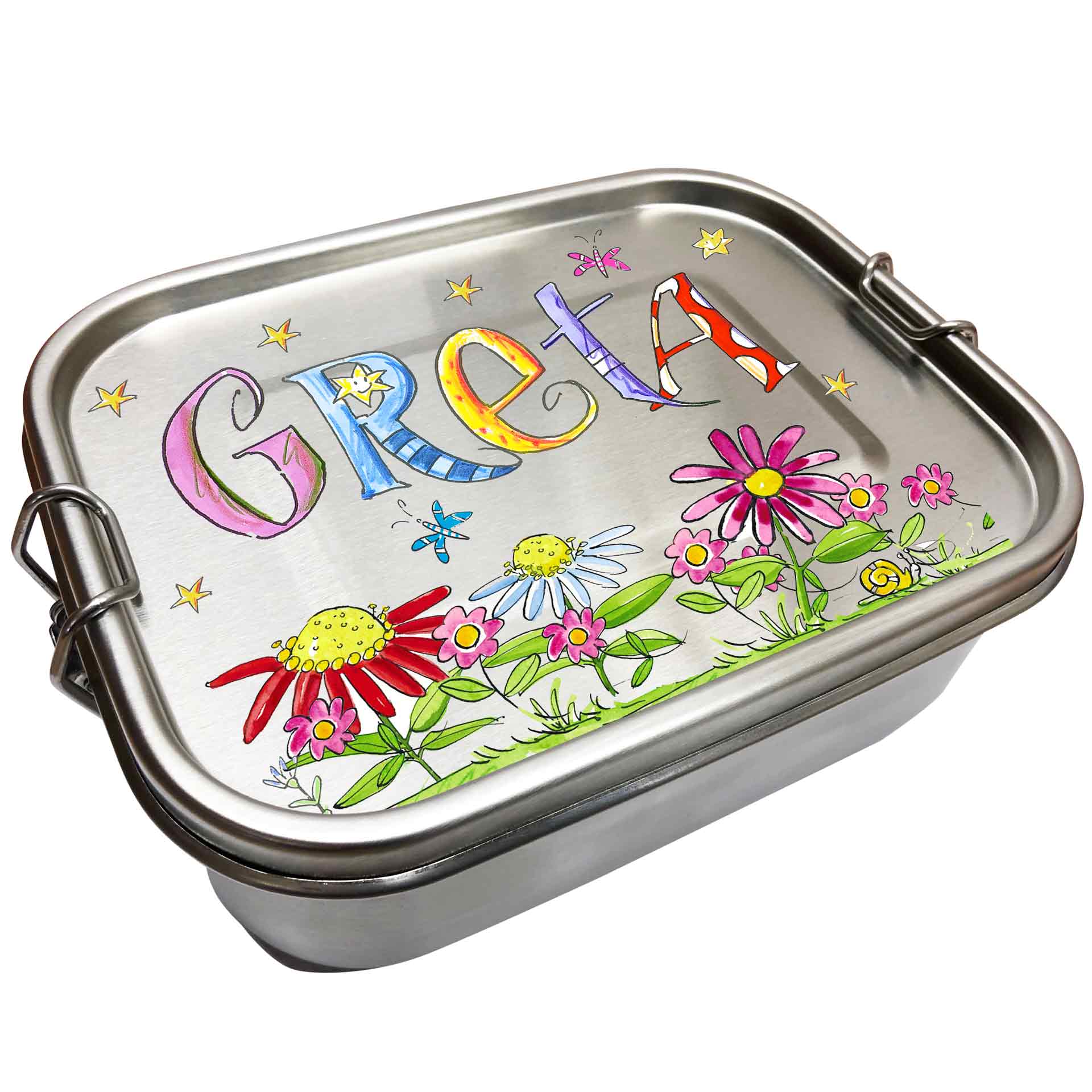 Edelstahl Brotdose - Blumen