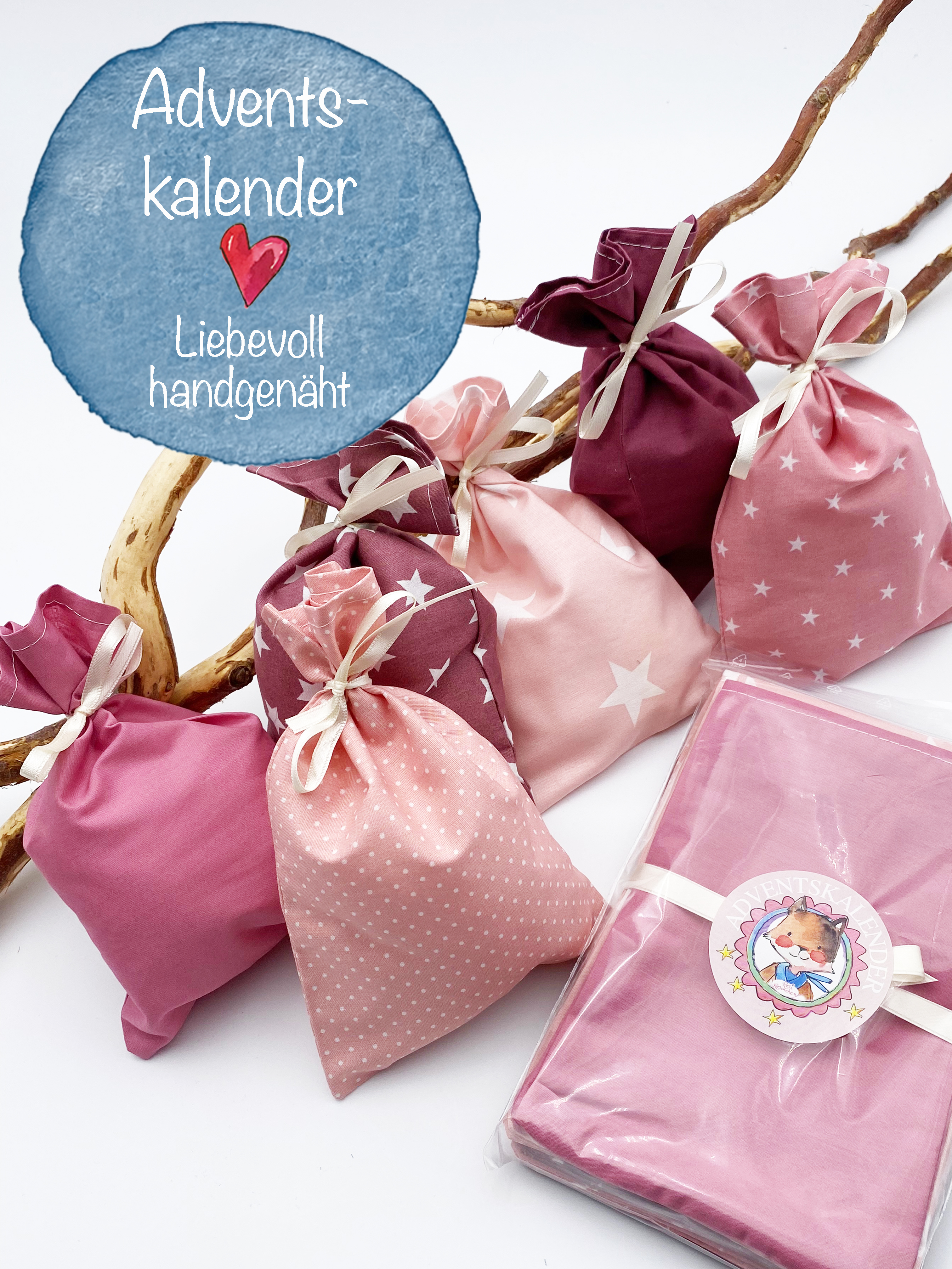 Adventskalender Kinder Brombeere rosa, Stoff, personalisierbar, handgenäht,  Frohe Weihnachten von RosiRosinchen! 