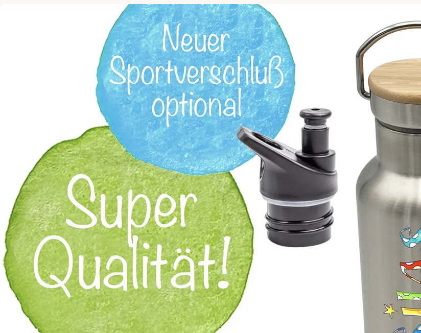 Sportverschluß für Thermo-Edelstahl-Trinkflasche mit Bambus