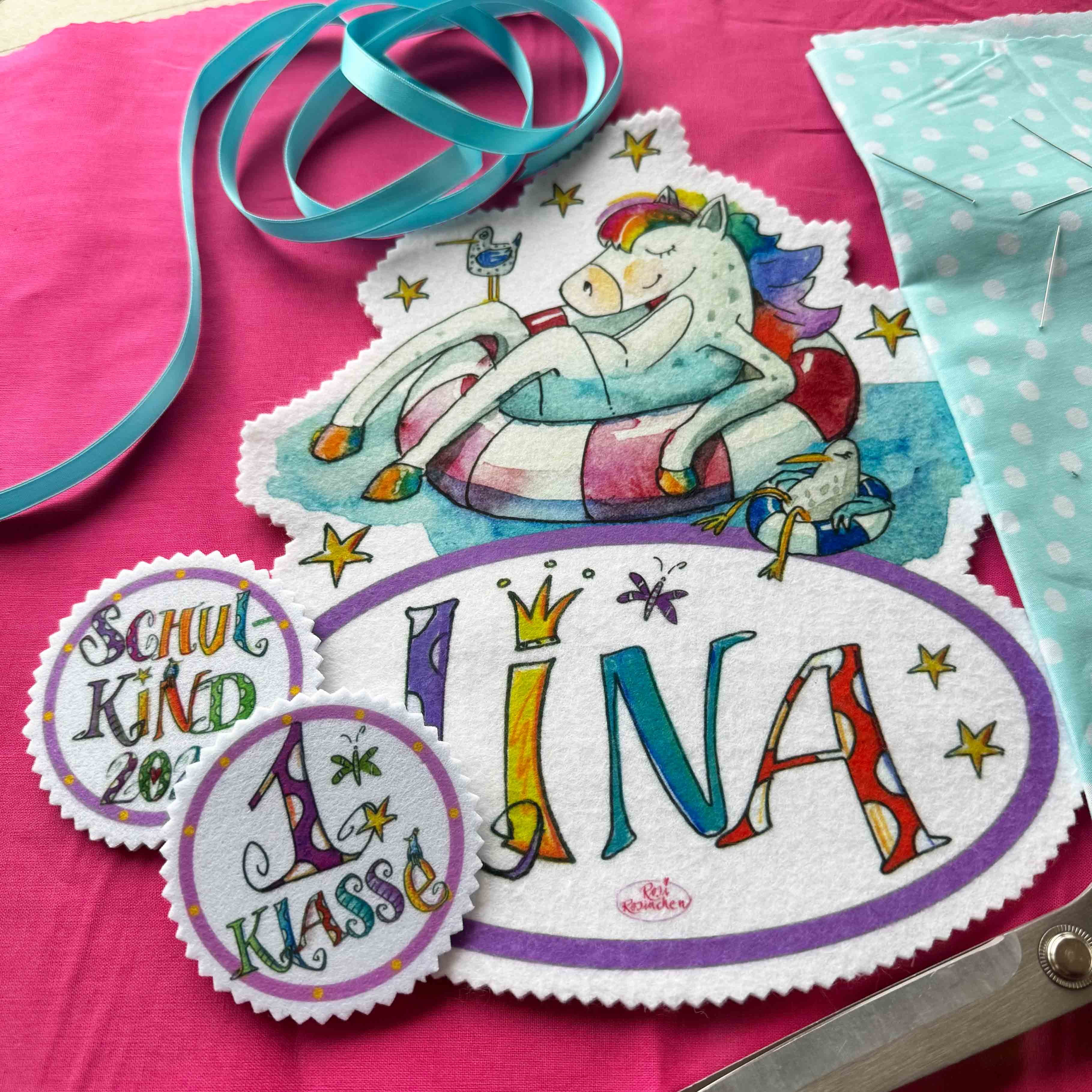 Aufnäher Set Einhorn Schwimmring, Schultüte