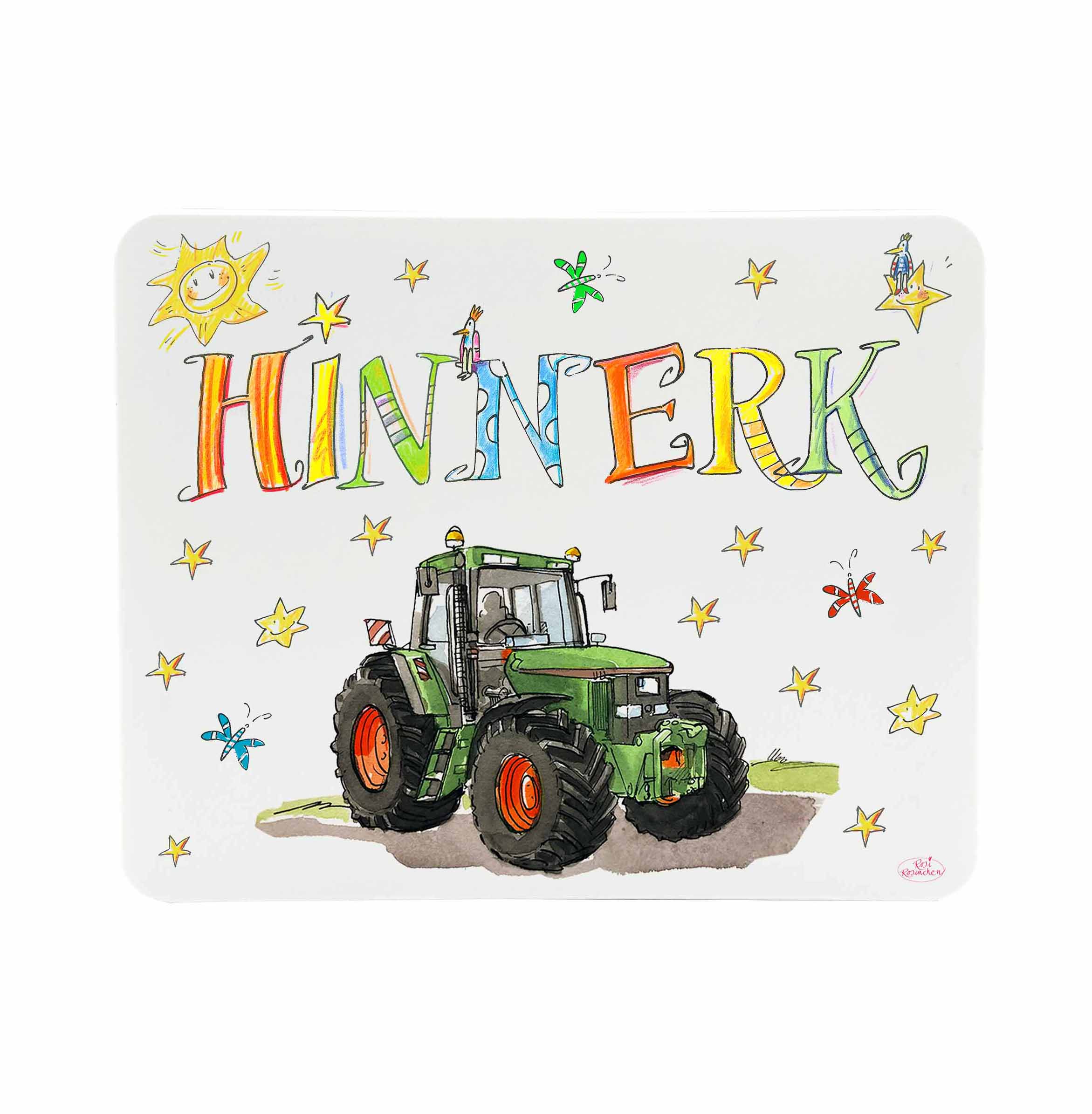 Frühstücksbrettchen Trecker grün, rote Felgen