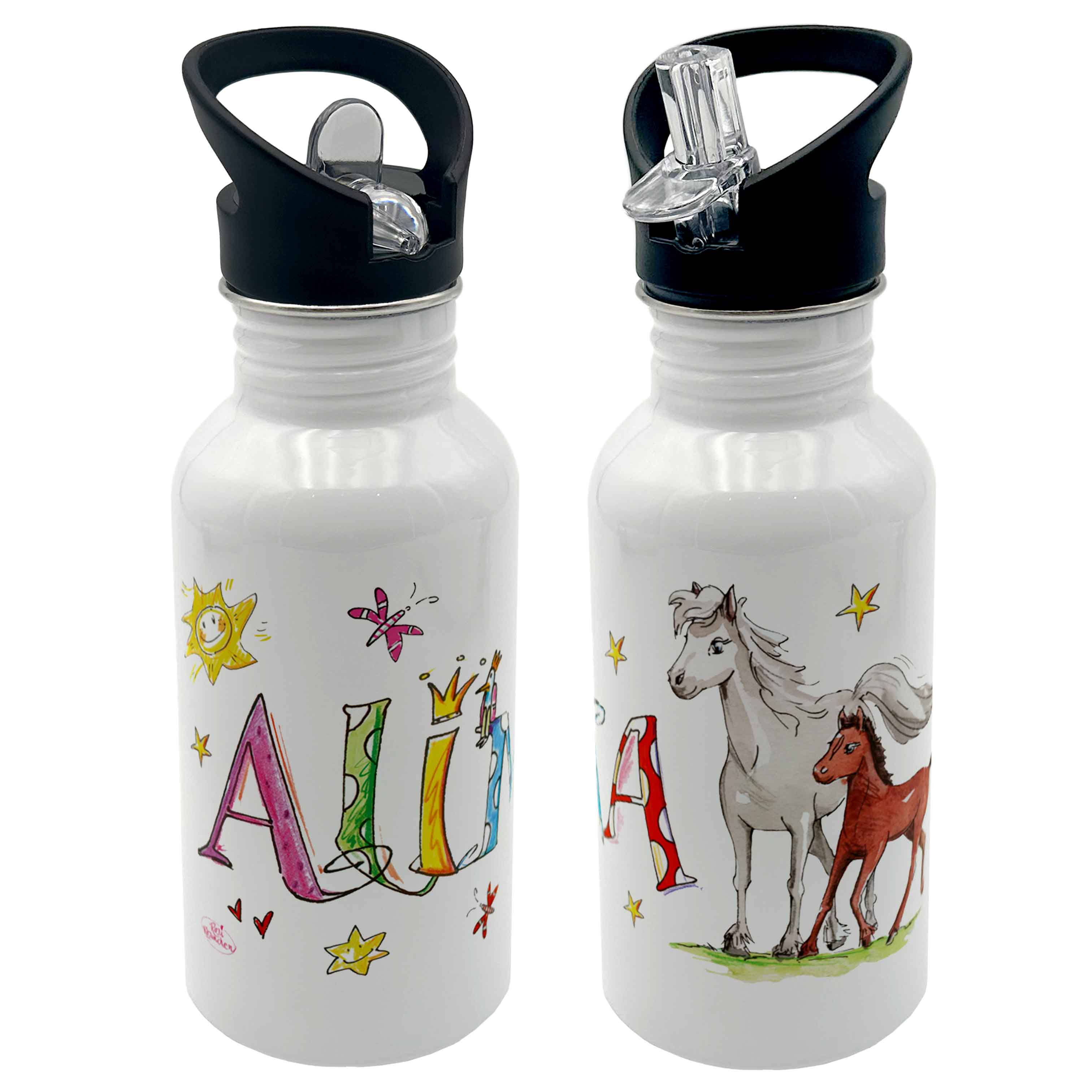 Trinkflasche Edelstahl Pferd mit Fohlen