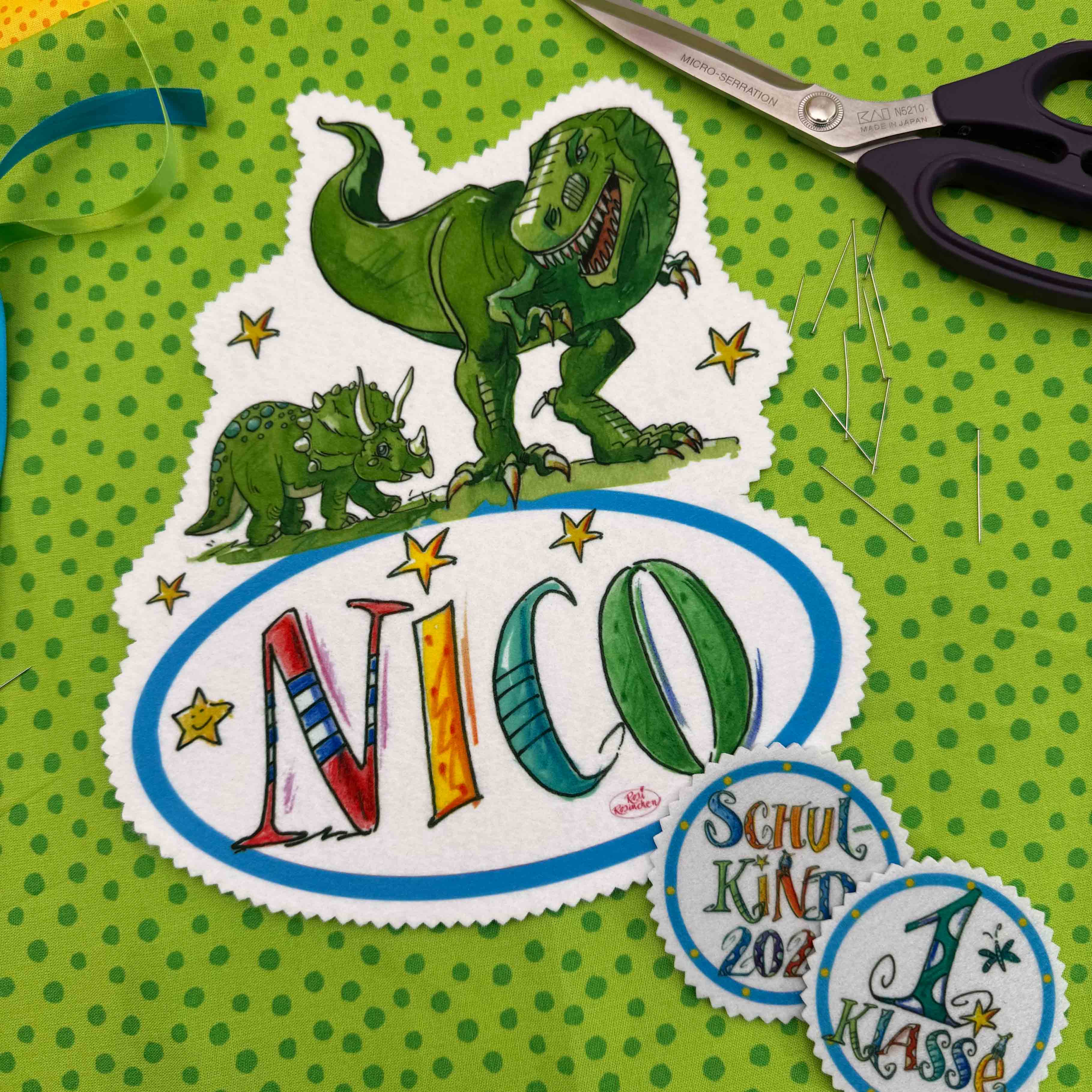 Aufnäher Set Dinosaurier, Schultüte