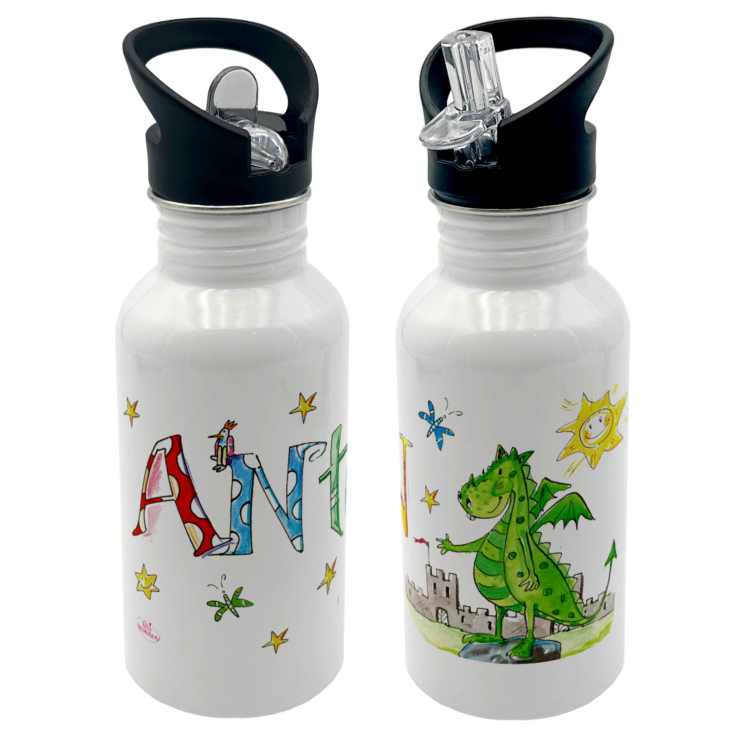 Edelstahl Trinkflasche - Drache grün