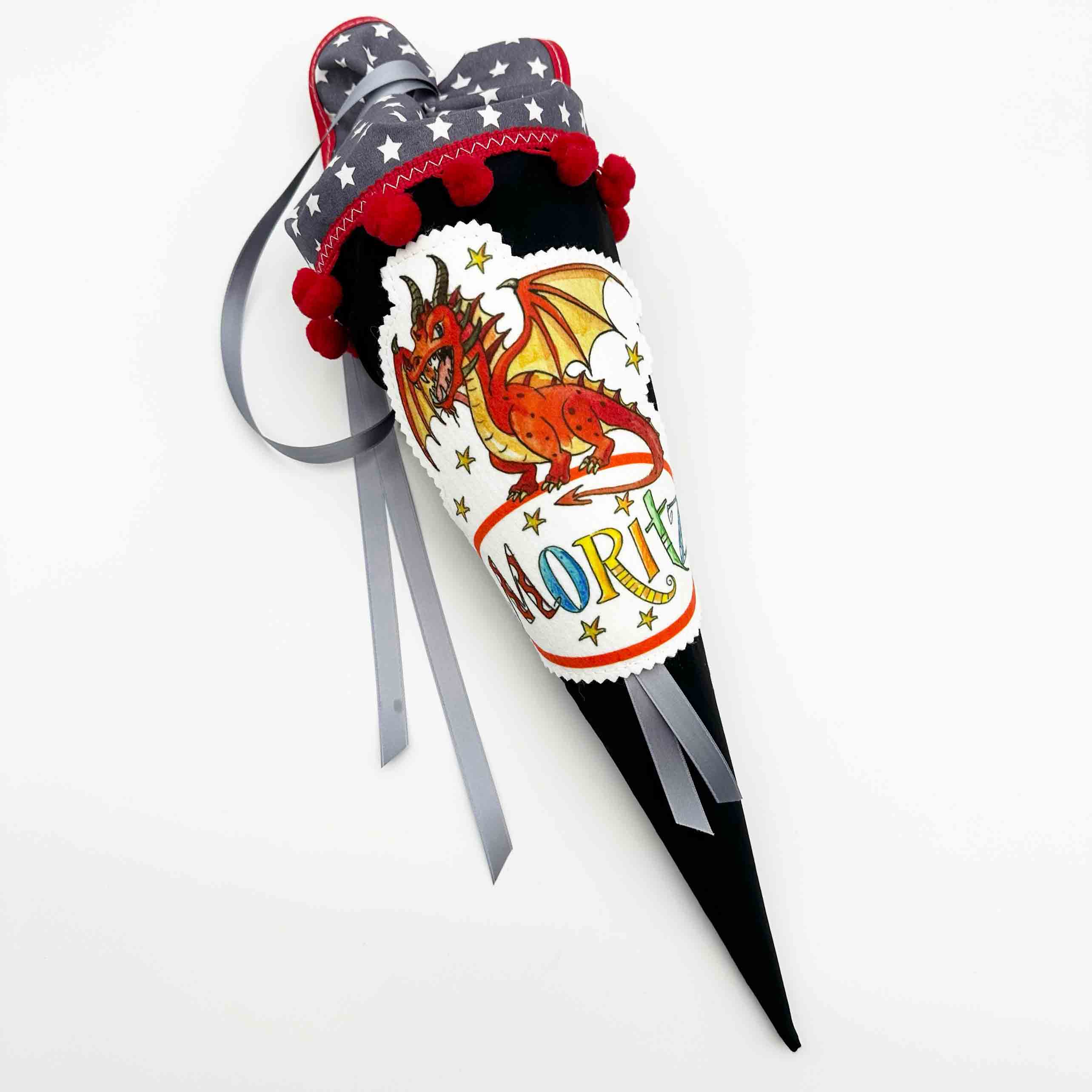 Kindergartentüte Drache rot personalisiert 