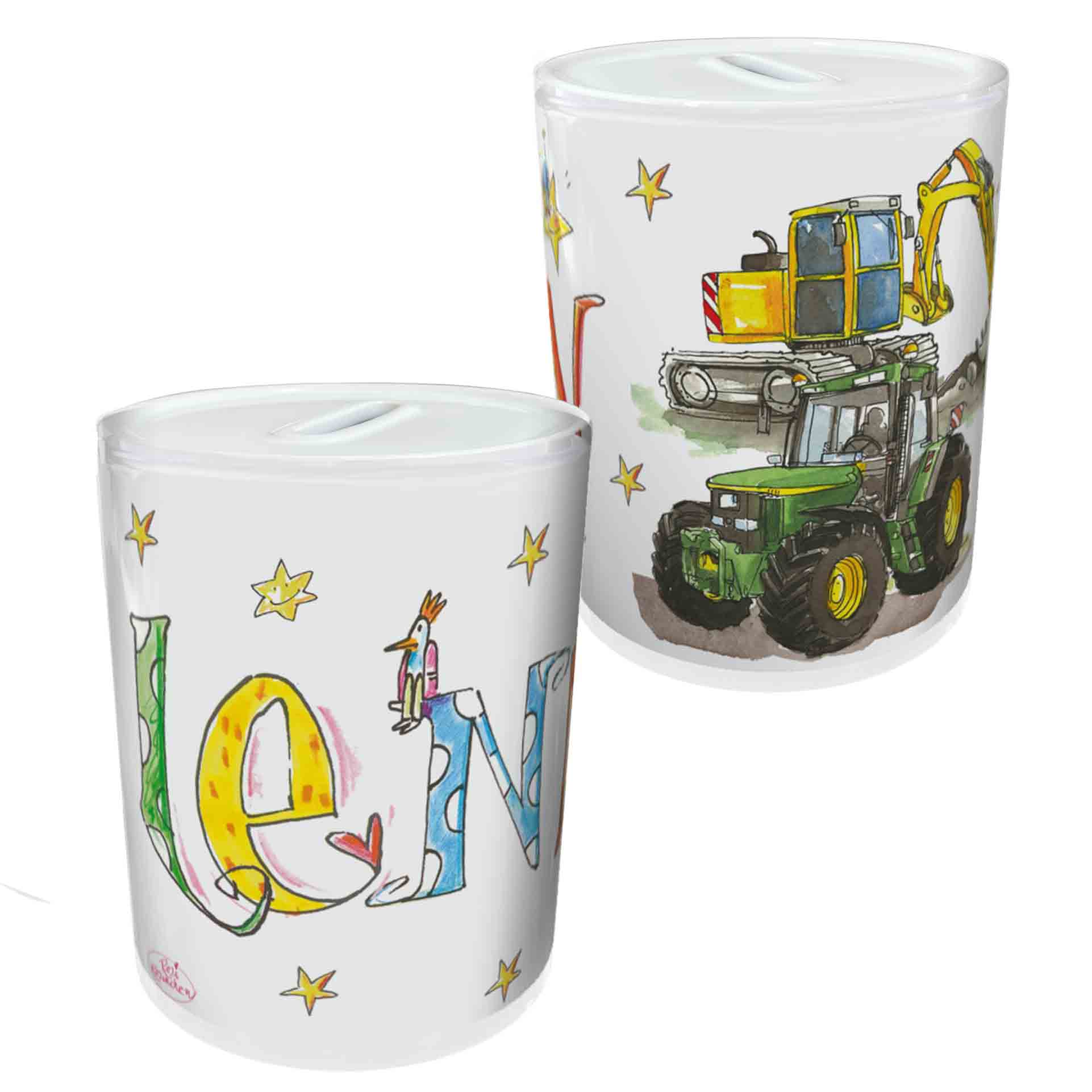 Kindertasse Trecker Bagger, Kunststoff, 330 ml